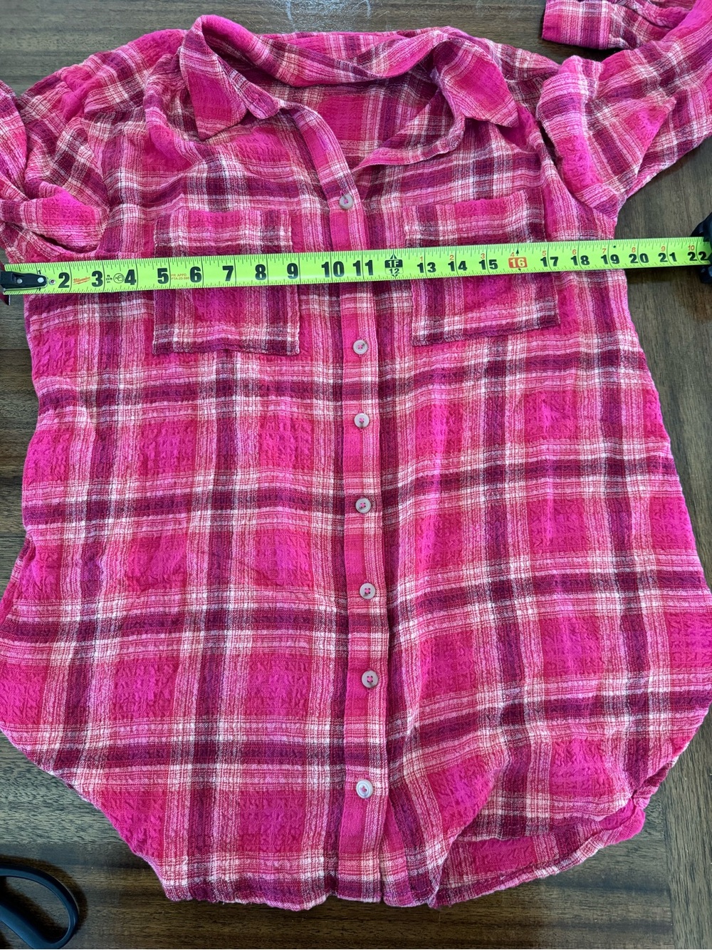 Anthropologie Pilcro seamed plaid button down shirt shades of pink, red Casual - Picture 7 of 8